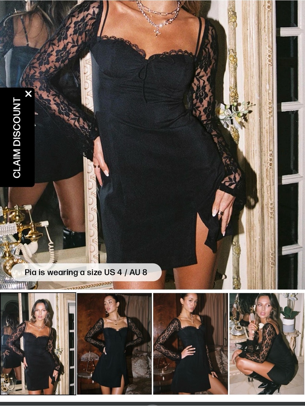 Princess Polly Black Lace-Sleeve Slip Dress
